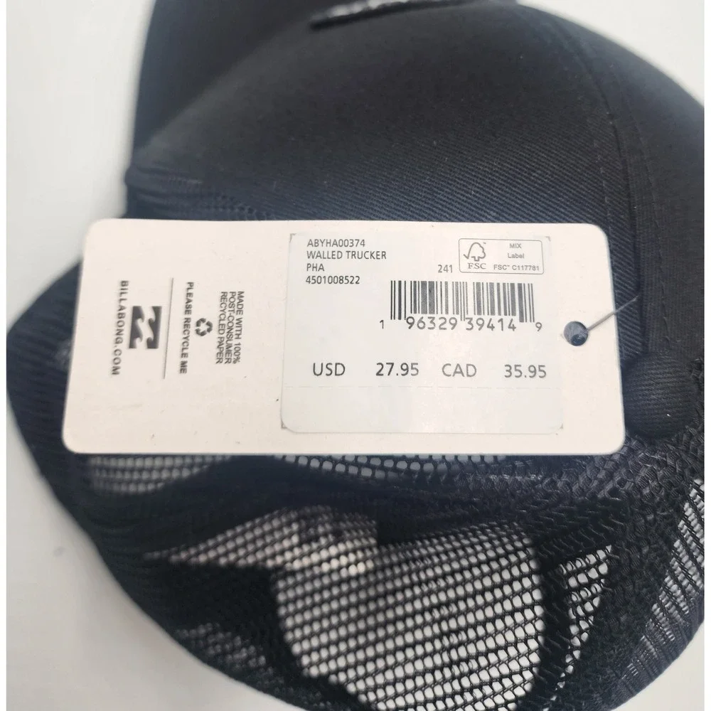 Billabong Mens Walled Trucker Hat Black‎ Mesh Snapback Surf Cap ABYHA00338
